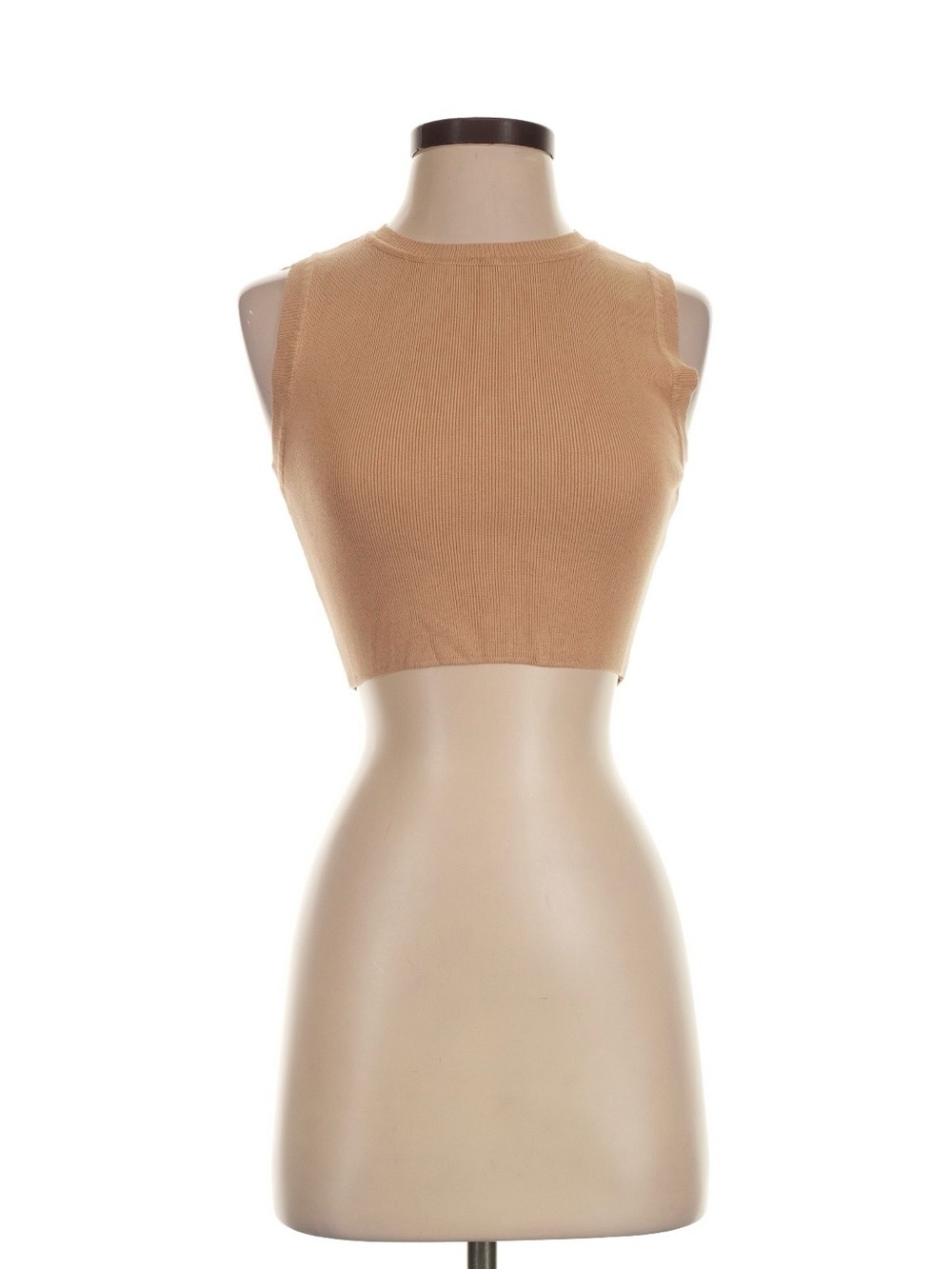Zara Ribbed Sleeveless Crop Top - Tan